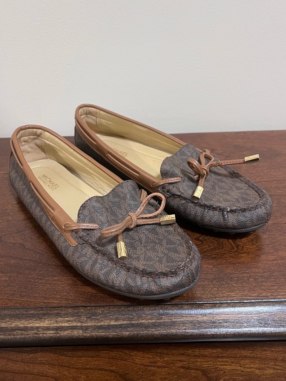 Michael Kors Brown Logo-Print Moccasin Loafers Size 6